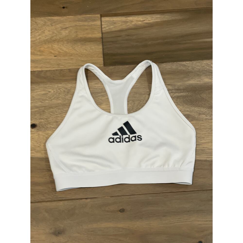 Adidas White Sports Bra Size S Black Logo Stretch Athletic